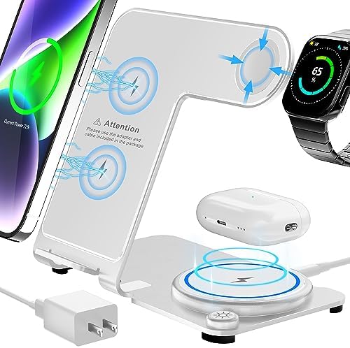 3-in-1 Aluminum Alloy Wireless Charging Station – 18 W Fast Charger for i Phone 15/14/13/12/11/Pro/Max/XS/XR/X/8, Apple Watch 9/8/7/6/5/4/3/2/SE & Air Pods Pro/3/2 – Sleek, Efficient, and Tangle-Free Solution for All Your Devices