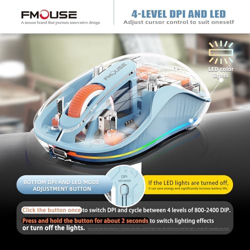 Sleek Dual Connectivity Transparent Wireless Mouse – Rechargeable RGB with USB-C Receiver for Mac Book & Laptops, Compact Design with Cool LED Lights, Silent Operation, and Magnetic Cover for Enhanced Portability – Orange