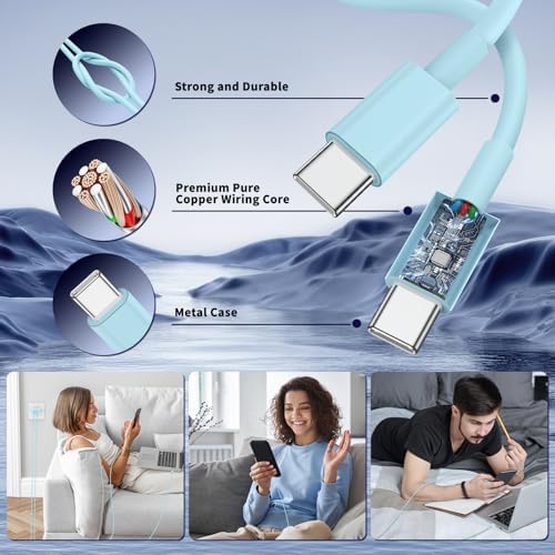 Ultimate Fast Charging Solution for i Phone 16/15 Pro Max – 45 W Dual Port USB-C Charger Block (2-Pack) with Extra Long 60 W Cables – PD Quick Adapter 3.0 for Enhanced Device Compatibility and Speed – Perfect for Home or On-the-Go Charging