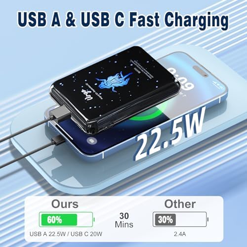 Compact 10000 m Ah Mini Power Bank – Fast Charging Portable USB-C Charger with Virgo Constellation Design for i Phone, Samsung, and Tablets – Ideal Gift for Tech Enthusiasts and Festival Celebrations – Enhanced Portability and Efficiency