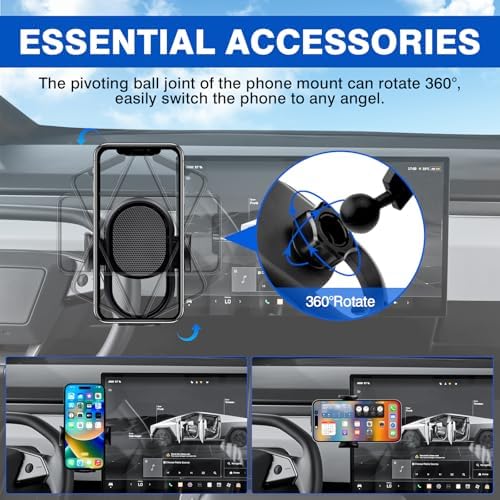 Upgrade Your Tesla Cybertruck with the Autorder 18.5-Inch Phone Holder: Hands-Free Mount for 2024-2026 Models – 360-Degree Rotating Dash Organizer for Ultimate Visibility and Safety