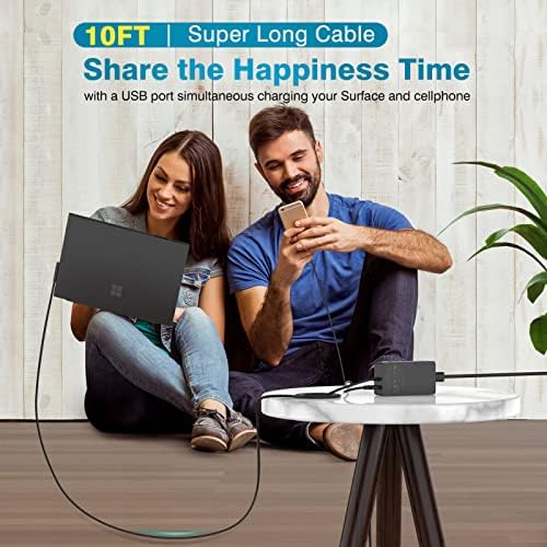Powerful 127 W Microsoft Surface Charger with 10 FT Cable – Ultimate Compatibility for Surface Book 3, 2, 1, Surface Laptop Studio & Pro Series – Fast Charging with Magnetic Plug & LED Status Indicator – Enhanced Battery Health Protection & USB Port for Simultaneous Charging