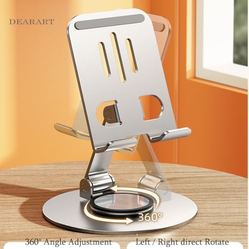 DEARART Cell Phone Stand, 360° Adjustable Phone Stand for Desk, Foldable Phone Holder Fully Carried Easily, Grey (Square Base) – Enhanced Compatibility and Speed