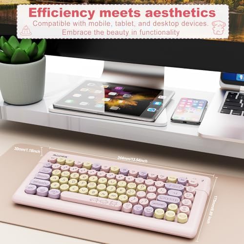 SADES Retro Wireless Bluetooth Keyboard for Mac, i Pad, i Phone, PC & Android – Multi-Device Connectivity & Portable Design with Vintage Round Keycaps – Perfect for Effortless Typing on the Go in Chic Pink