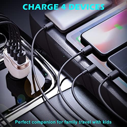 Experience Rapid Roadside Charging with SUNDA 120 W USB C Fast Car Charger – 4-Port Adapter Featuring Dual Type C PD60 W/PPS60 W for i Phone 16/15 Pro/Max/14 & Samsung Galaxy S24, Plus Dual USB-A 30 W QC3.0 for All Android Devices – Compact, Durable, and Universally Compatible for Effortless Multi-Device Charging on the Go