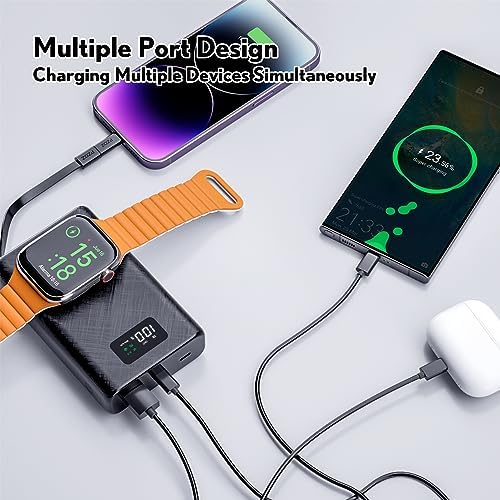 pzoz 20000 m Ah Ultra-Portable Power Bank with Magnetic Wireless Charger for Apple Watch – Rapid USB Type C PD Travel Charger for i Phone 15/16 and More – High-Capacity Battery Pack for On-the-Go Charging Solutions – Sleek, Durable Design with LED Indicators for Smart Charging Management
