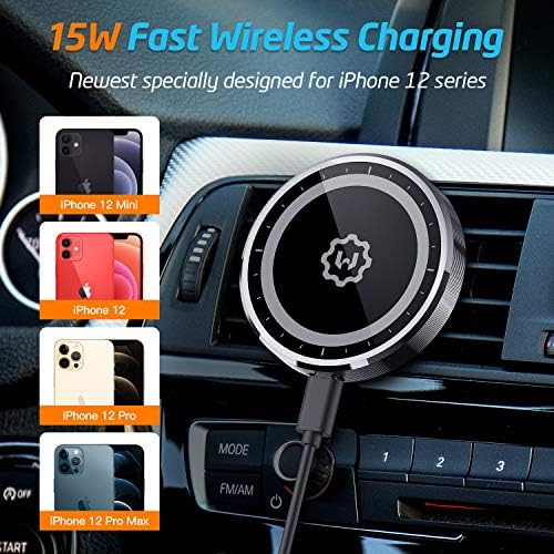 Wix Gear 15 W Wireless Magnetic Car Charger for i Phone 13/13 Pro/12/X/Mini – Seamless Air Vent & Dashboard Mount with Auto Alignment for Fast Charging and Enhanced Safety on the Go