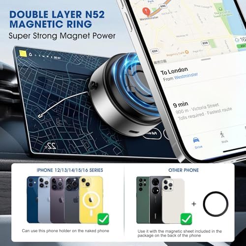 KOQ Electric Vacuum Magnetic Phone Mount – Advanced 360-Degree Rotatable Car Holder with Superior Suction Technology for All Smartphones – Sleek Silver Upgrade for Optimal Stability and Convenience on Smooth Surfaces