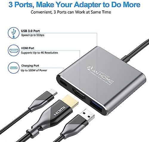 Ultimate 3-in-1 USB-C Hub HDMI Adapter for Mac Book Pro & Air – 100 W Power Delivery, High-Speed Data Transfer & Portable Design for Effortless Connectivity and Enhanced Productivity