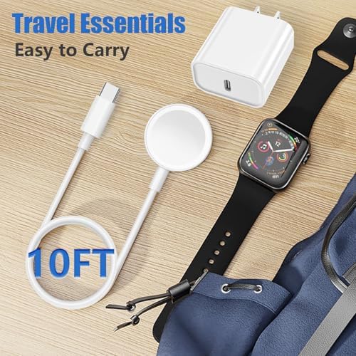10 FT Ultra-Fast Wireless Charger for Apple Watch – 20 W USB-C Power Cable, Compatible with All Series (1-10, SE) – Dual-Pack for Ultimate Charging Flexibility and Rapid Power Delivery