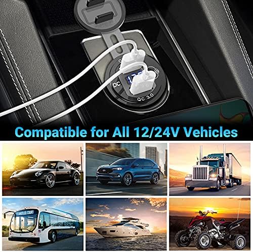Premium 12 V USB Outlet Dual Quick Charge 3.0 Pack – Waterproof Aluminum Charger with LED Voltmeter & Power Switch for Marine, Motorcycle, Truck, Golf Cart, RV, and Car – Ultimate Charging Solution for Active Lifestyles