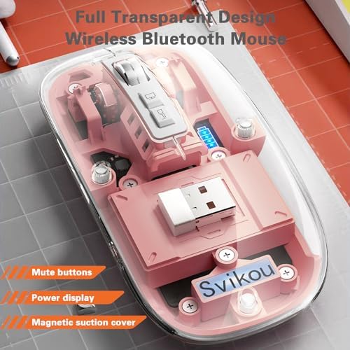 Sleek Gray Transparent Mini Silent Mouse – Rechargeable Type-C Wireless Mouse with Power Display & Magnetic Cover for Effortless Cleaning – Ideal for PC, Laptop, and Phone Use – Ergonomic Design for Ultimate Comfort