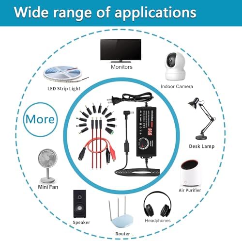 Universal 72 W Adjustable AC/DC Power Supply with LED Voltage Display – Minidodoca 3 V-24 V Adapter for Efficient Household Electronics Charging – 3000 m A Output with 16 Interchangeable Tips for Maximum Compatibility and Convenience