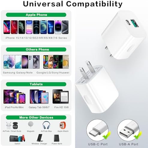 Rapid Charge USB C Charger Block 5 Pack – 20 W Power Delivery Fast Charging Cube for i Phone 16/15/14 Pro Max, Air Pods, Galaxy, and Pixel Devices – Compact & Portable Multi-Device Charging Solution with Enhanced Safety Features for Optimal Performance