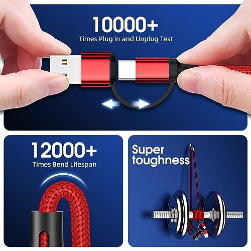Versatile 6 in 1 Multi Charging Cable [3 Pack, 4 FT] – Durable Nylon Braided Fast Charging Cord for USB A/C, Micro USB, and Lightning Devices – Universal Phone Charger for Home, Office, and Travel – Enhanced Compatibility for All Smartphones and Tablets