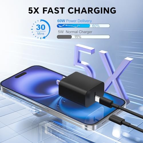 20 W Dual USB-C Fast Charger Block for i Phone 15/16 Series – Includes Two 10 FT USB-C Charging Cables, Perfect for Pro Max, Plus, Pro, i Pad Pro/Air – Compact, High-Speed Charging Solution (2 Pack, Black)