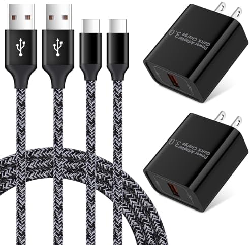 Rapid 18 W Quick Charge 3.0 Wall Charger for LG Devices – Ultra-Fast USB C Charging Solution with Two 6 FT Cables for Stylo, V, G Series, and Velvet – Compact, Safe, and Perfect for On-the-Go Power Needs