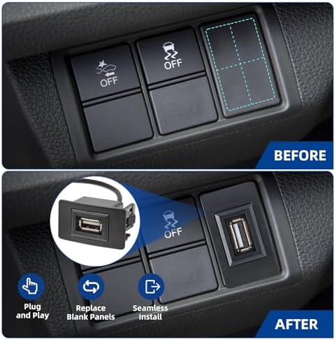Elevate Your Honda Driving Experience with the Anina High-Speed USB Charger – Custom Male to Female Power Socket Adapter, Perfectly Designed for Civic, CR-V, Accord, Jazz, and Odyssey Models – Streamlined Flush Mount Dash Installation for Enhanced Device Charging Efficiency and Aesthetic Appeal
