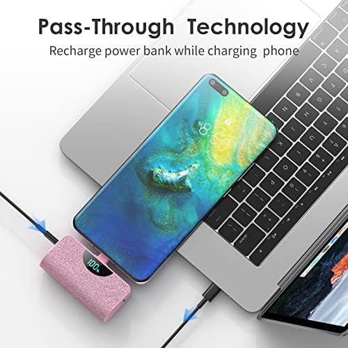 Ultra-Compact 5200 m Ah USB-C Power Bank with LCD Display – Fast-Charging Portable Charger for i Phone 15, Samsung, Google Pixel & Android Devices – Stylish Purple Battery Pack for On-the-Go Power Solutions