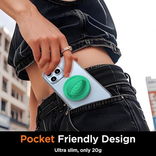 Emerald Green Magnetic Phone Grip for i Phone – Premium Silicone Loop Holder Compatible with Mag Safe | Ergonomic, Removable Ring for Secure Handling & Chic Style | Ideal for i Phone 12/13/14/15/16 Pro Max/Plus Models