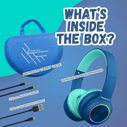 Vibrant Power Locus PLED Kids Bluetooth Headphones – Safe Volume Control (74/85/94 d B), Fun LED Lights, Hi-Fi Sound, Built-in Microphone & Multi-Connectivity for Travel, Learning & Play – Perfect Over-Ear Design for Children