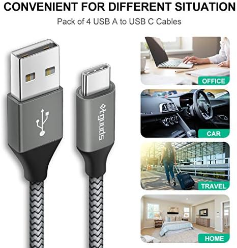 etguuds 4-Pack USB Type C Charging Cable – 6 ft Nylon Braided Fast Charger Cord for Samsung Galaxy S20/S10/S9/Note Series & Moto G – Superior Durability and High-Speed Power Delivery Up to 3 A – Ideal for Home, Office, and On-the-Go Use