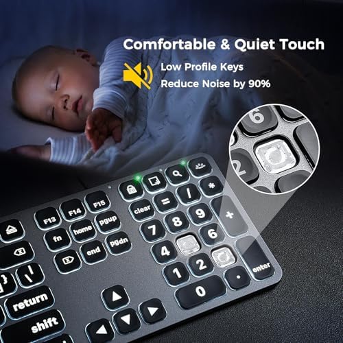 Illuminate Your Typing Efficiency with the Large Print Backlit Keyboard for Mac – Dual Interface, Ergonomic Low-Profile Design for Quiet, Precise Input, Full-Size Layout with Numeric Keypad for Enhanced Productivity, Perfectly Compatible with Mac Book Air/Pro and i Mac, Ideal for Day or Night Use