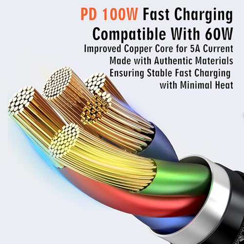 NENJI 3-Pack USB-C to USB-C 100W Fast Charging & Data Cable, 3.3FT Dark Grey – Compatible with iPhone 16/16 Plus/16 Pro Max/, MacBook Pro, iPad Pro, Dell XPS, Samsung Galaxy S24 Ultra, Pixel, Switch – Enhanced Compatibility and Speed