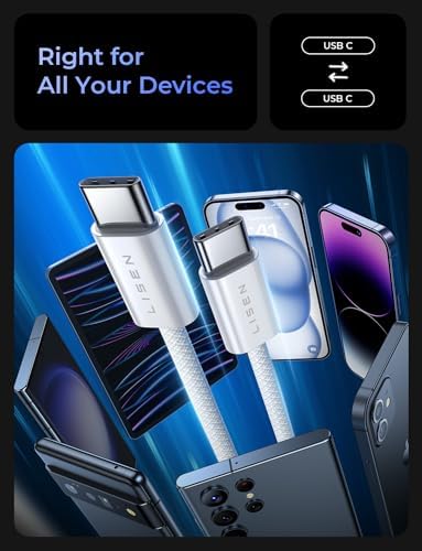 LISEN USB C to USB C Cable 5-Pack – Premium Fast Charging Solution with 60 W Power Delivery, Versatile Lengths (3.3 FT, 6.6 FT, 10 FT) for i Phone 16, i Pad Mini 6/Pro, Mac Book Pro 2020 & Samsung S23 – Durable, High-Speed Connectivity for All Your Devices