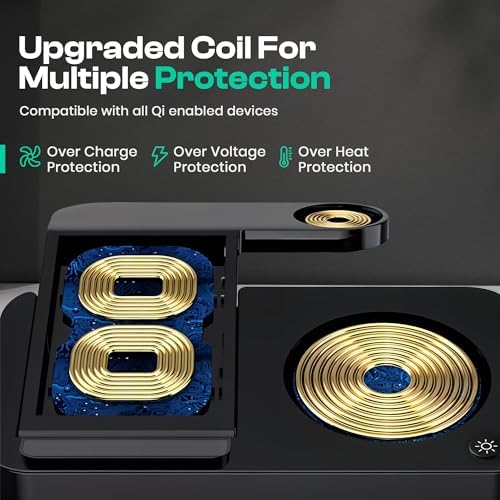 Ultimate 4-in-1 Wireless Charging Station for i Phone, Apple Watch, and Air Pods – Fast Qi-Certified Dock with Foldable Design, Extra USB Port, and Sleek Black Finish for Enhanced Device Organization and Efficiency