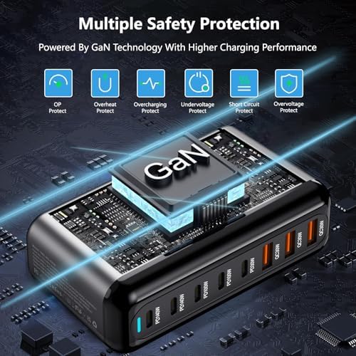 600 W Ga N III 8-Port USB C Fast Charging Hub – PD 3.1 140 W Laptop Charger for Mac Book Pro/Air, DELL, Steam Deck, i Phone 16/15/14, Galaxy S24 – Ultimate Power and Versatility for Home & Office Use – Safe, Compact, and Travel-Friendly Charging Solution