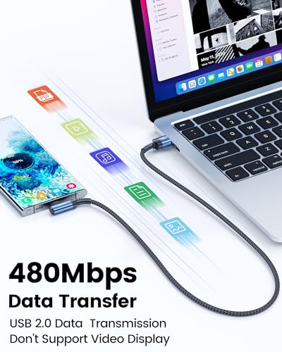 10 ft Braided USB to USB C Cable (2 Pack) – 90 Degree Right Angle Fast Charging Cord for i Phone 16/15 Series, Samsung Galaxy S10/S10+, LG V30, Nintendo Switch – Ultimate Durability and Flexible Connectivity