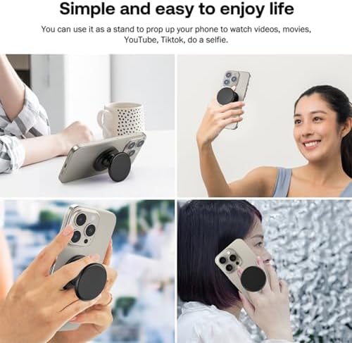 Magnetic Mag Safe Phone Grip Holder – Ergonomic Collapsible Stand for i Phone 12-16 Series, Transparent White Finish for Enhanced Style and Functionality, Secure Grip for Texting and Hands-Free Viewing, Lightweight and Portable Mobile Accessory