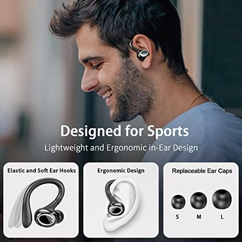 Rulefiss Bluetooth 5.3 Wireless Earbuds with Sport Earhooks – IP7 Waterproof Noise Cancelling Headphones for Hi-Fi Sound, 48 Hours Playtime, Dual LED Battery Display, Secure Fit for Active Lifestyles and Everyday Use