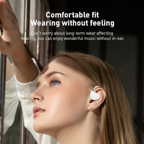 IHAO Bluetooth 5.3 Clip-On Sport Earbud Headphones – 80-Hour Playtime, Noise-Cancelling Hi-Fi Sound, IPX4 Waterproof, Secure Fit for Active Lifestyles, Perfect for Workouts and Leisure, Enhanced Connection Speed, Painless Wear – Black