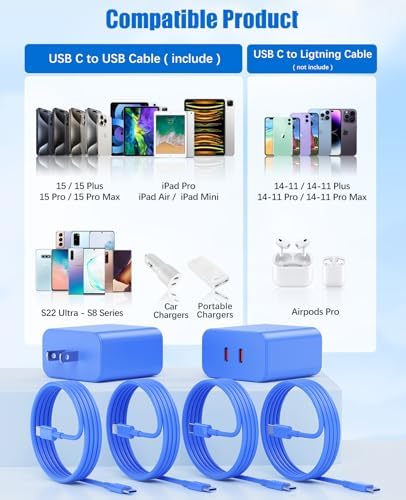 Ultra-Fast 40 W Dual-Port USB-C Charger with 4 Premium 6 FT Cables | Perfect for i Phone 16/15 Pro Max, i Pad Pro & Samsung S24 | Compact, Travel-Ready Design for Effortless Charging | Experience Rapid Power Delivery & Versatile Compatibility for All Devices