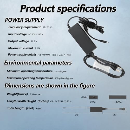 Lightweight 45 W Genuine Dell Laptop Charger – Enhanced Power Adapter for Inspiron 11/13/14/15/17 Series – Fast Charging with Comprehensive Protection Features – Versatile Compatibility with Latitude E5450 & XPS Models – Ideal for Travel and Everyday Use – Durable, Compact Design with Multi-Safety Safeguards – Perfect Replacement for 130 W AC Adapter – Optimized Performance for 3000, 5000, and 7000 Series Laptops – 4.5 mm x 3.0 mm Connector for Seamless Integration – Travel-Friendly Charger for On-the-Go Professionals and Students – Efficient Power Management with 19.5 V Output – Reliable and Proven Technology for Maximum Device Lifespan – Upgrade Your Laptop Experience with This Essential Accessory