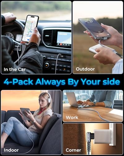Experience Unmatched Charging Versatility with MRGLAS 4-Pack USB C to USB C Cables – 60 W Fast Charge, Right Angle Design, Perfect for i Phone 16 Pro Max, Samsung S25, and i Pad Pro – Durable Gold-Plated Connectors and Multiple Length Options (10 FT, 6.6 FT, 3.3 FT, 1.6 FT) for Seamless Connectivity and Enhanced Durability – Elevate Your Power Delivery Game with Nylon Braided Cables for Optimal Performance and Reliability