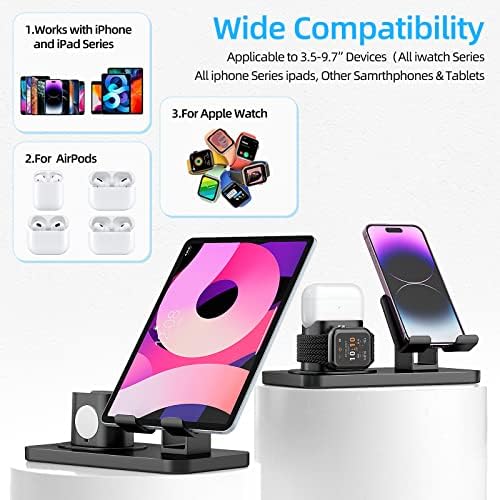 Revolutionize Your Charging Routine with the 180° Adjustable Phone Charger Stand Holder – 3-in-1 Docking Station for Apple Watch, Air Pods, i Pad, and Most Smartphones – Fast Charging & Elegant Gray Design for Enhanced Organization and Accessibility