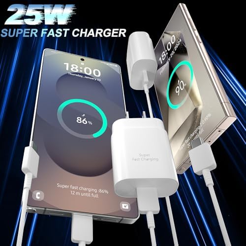 25 W Ultra-Fast Samsung Charger with 6.6 FT USB-C Cable | Rapid Charging Solution for Galaxy S25/S24/S23/S22/S21/Note Series | High-Speed Performance & Safety Features for On-the-Go Users | Ideal for Travel & Everyday Use | Boost Your Device’s Battery Life Effortlessly
