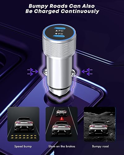 Effortless Power on the Go: 40 W Dual USB-C Fast Car Charger for i Phone with 2 Lightning Cables – Rapid Charging for i Phone 14/13/12/11 Pro Max and i Pads, Enhanced Compatibility, and Built-in Safety Features for Ultimate Device Protection