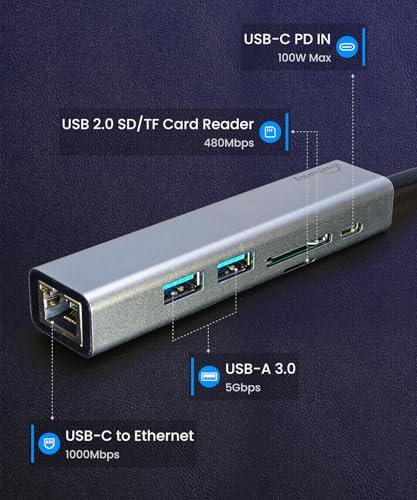 Elevate Your Workspace with the Ultimate USB-C Ethernet Adapter: 100 W Fast Charging Hub for Seamless Multiport Connectivity – Perfect for Laptops, Mac Books & Chromebooks – Experience Blazing Gigabit Ethernet Speeds & 5 GB USB 3.0 for Quick Data Transfer & Effortless Media Management