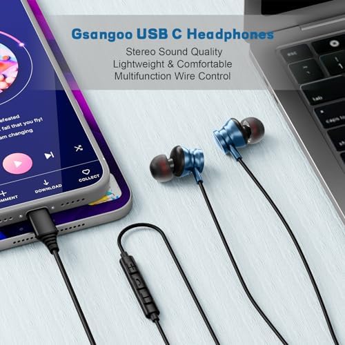 Ultimate USB C Wired Headphones for Samsung Galaxy S25/S24/S23/S22 Ultra, i Phone 15/16 Pro Max & Google Pixel 9 Pro 8 a – High-Fidelity Noise-Cancelling Earbuds with Built-in Mic, Volume Control & Ergonomic Comfort – Experience Unmatched Audio Clarity in Striking Blue