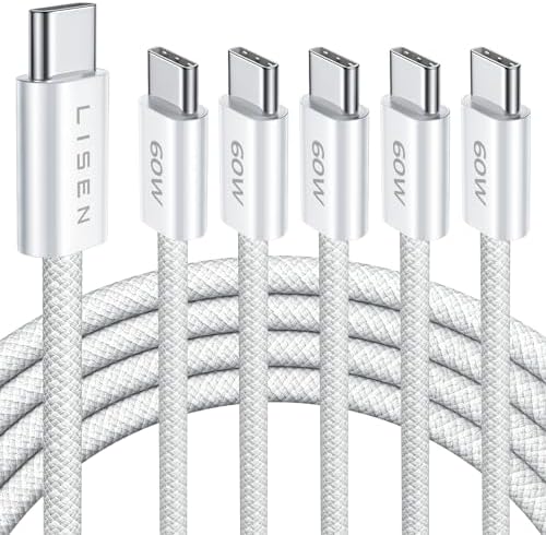 LISEN USB C to USB C Cable 5-Pack – Premium Fast Charging Solution with 60 W Power Delivery, Versatile Lengths (3.3 FT, 6.6 FT, 10 FT) for i Phone 16, i Pad Mini 6/Pro, Mac Book Pro 2020 & Samsung S23 – Durable, High-Speed Connectivity for All Your Devices
