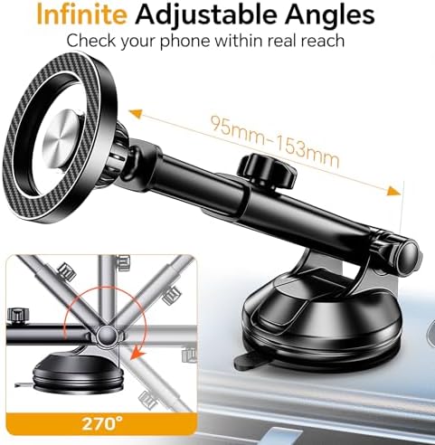 Coolpow Mag Safe Car Mount – Versatile Magnetic Phone Holder for i Phone 13-16 | Windshield, Vent & Dashboard Suction Cup Stand | Enhanced Stability & Easy Access for Navigation & Hands-Free Calls | Premium Car Accessories to Elevate Your Driving Experience