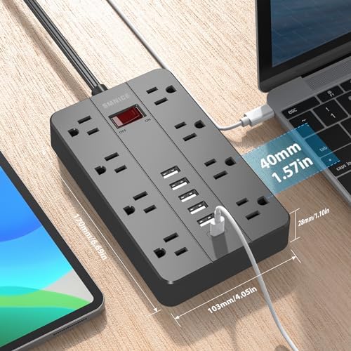 Ultimate Power Strip Surge Protector with USB-C – 8 Spacious Outlets & 6 Fast-Charging USB Ports – 5 ft Wall-Mountable Extension Cord for Phones, Tablets, Laptops, and Multiple Devices – Enhanced Safety & Efficiency for Home and Office Use