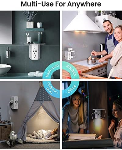 Revolutionary Wall Outlet Extender with Integrated Shelf & Adjustable Night Light – 5 USB Ports Including Rapid USB-C Charging, Surge Protection, and Compact Design for Enhanced Organization and Efficiency