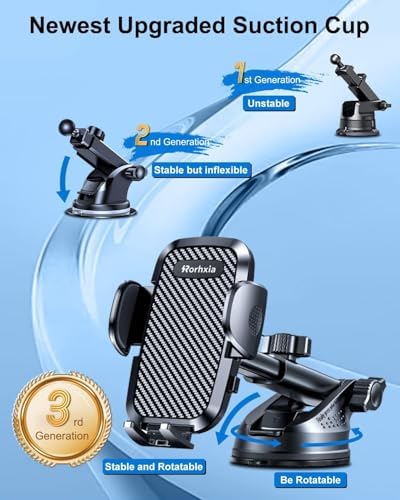 3-in-1 Phone Holders for Your Car [2025 Most Stable and Flexible Suction Cup] Vent Dashboard Windshield Cell Phone Car Mount Fit for iPhone, Samsung, All Phone – Enhanced Compatibility and Speed