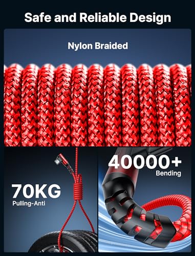 JSAUX 100 W USB C Cable 2-Pack – 10 FT Right-Angle Charging Cords with Fast Data Transfer for i Phone 16, Samsung Galaxy, i Pad & Mac Book – Durable & Flexible Design for Effortless Charging in Tight Spaces