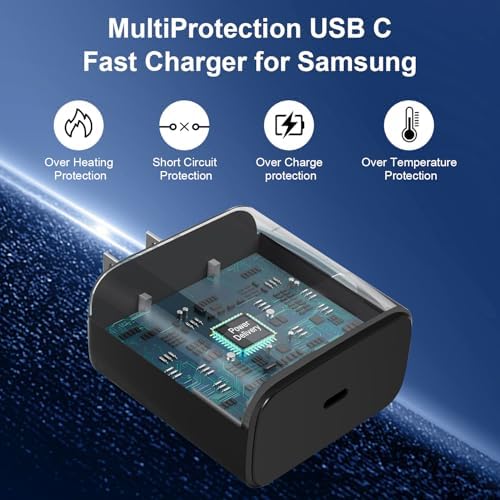 45 W Samsung Super Fast Charger Type C Duo – High-Efficiency USB-C Power Adapter with 6 FT Cable for Rapid Charging of Galaxy S25/S24/S23/Note 20/Tab S9 – Ideal for Home, Office, or Travel Use